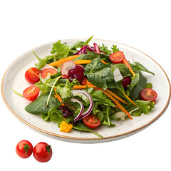 Colorful Salad with Fresh Vegetables and Greens on a White Plate