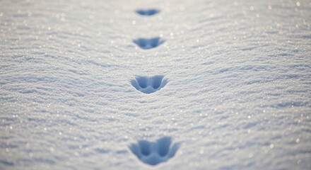 Animal Footprints in Fresh Powder Snow Under Bright Sunlight Casting Subtle Shadows on a Cold Day