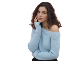 Fashion portrait of a young woman pensive thoughtful pose soft lighting subtle expression