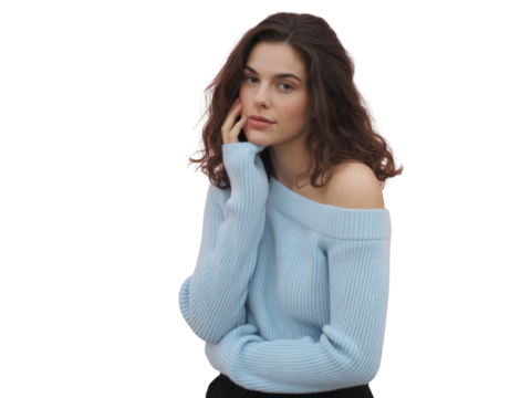 Fashion portrait of a young woman pensive thoughtful pose soft lighting subtle expression