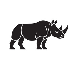 Obraz premium Minimalist black rhinoceros silhouette icon representing wildlife conservation. A simple vector glyph of a powerful African animal, perfect for logos