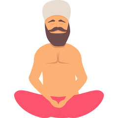Man With Beard And Turban Meditating In Lotus Pose Wearing Pink Pants And White Headwear With Eyes Closed On Transparent Background