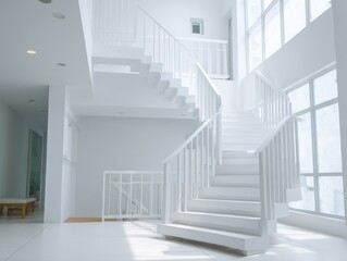 Obraz premium Luxury home staircase with natural light and soft shadows