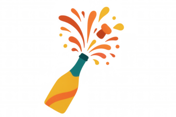 Bottle popping sparkling wine or champagne with flying cork and splash, celebrating party event