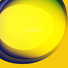 Bright yellow background features curved shapes, gradients. Darker blue accents outline design, creating visual depth. Simple, modern aesthetic.