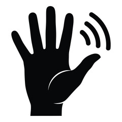 Iconic hand wave gesture signal wireless communication technology symbol representation for digital interfaces and user interaction design silhouette