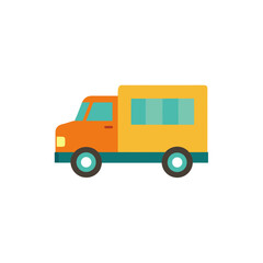 Fototapeta premium Stylized flat design of an orange and yellow delivery truck