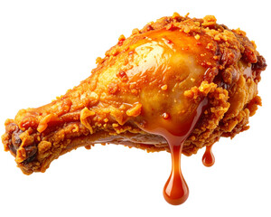A single crispy fried chicken wing captured from the side, golden-brown crust glisten 