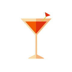 Flat design martini glass with orange liquid and red garnish