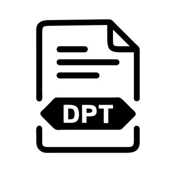 Illustration of a document icon with lines and the letters dpt on a black arrow shape in the center