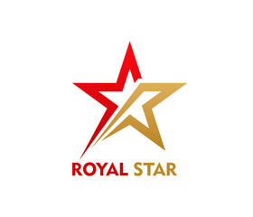 Obraz premium Royal gold and red star geometric icon or symbol. Business leadership award luxury sign, sport team success graphic vector symbol. Company star abstract icon or brand identity geometric emblem