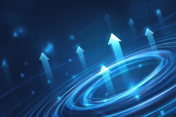 Digital illustration of a glowing blue vortex with arrows pointing upward, conveying growth