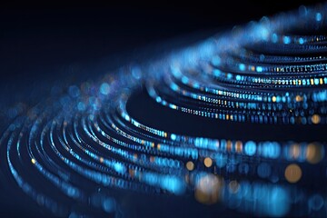 Abstract digital visualization with glowing blue and gold lines curving in a three-dimensional space