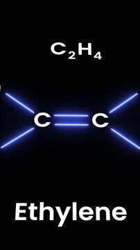 Ethylene (C2H4) molecular structure, Ethylene&rsquo;s double bond reacts with bromine to form dibromoethane. Chemical structural formula of Ethylene. (C2H4)
