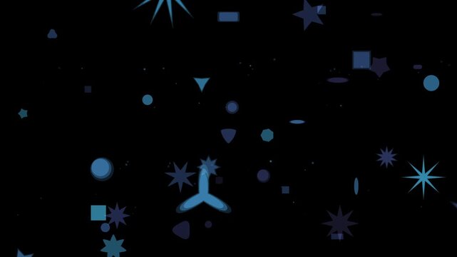 Abstract animation of blue geometric shapes floating in a dark void