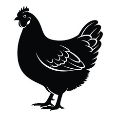 Silhouette of a black hen standing profile view simple farm animal icon for agricultural or poultry themed designs silhouette