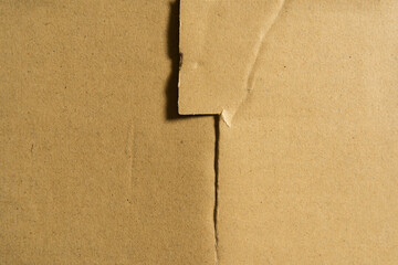 Cardboard box texture background with lightning-like shape cutting line in the middle