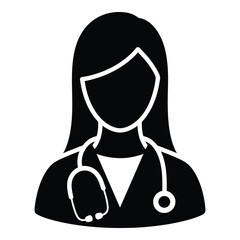 Professional female doctor silhouette icon with stethoscope for medical healthcare and hospital services silhouette