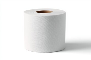 A simple, white roll of paper towel, showcasing its textured surface on a clean background, ideal for cleaning and absorbing spills.
