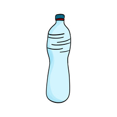 Plastic water bottle hand drawn cartoon illustration, representing hydration, recycling, and consumer beverage