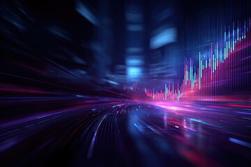 A vibrant abstract depiction of financial data charts with motion blur creating a dynamic feel