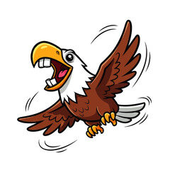 Naklejka premium Cartoon Eagle Mascot Character with Open Beak in Flight, Wings Spread Wide Open