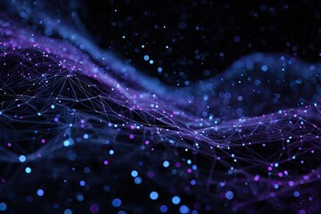 Abstract digital art, a glowing network of nodes and lines amid scattered particles