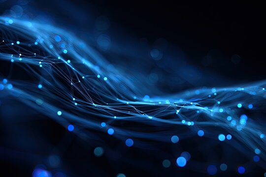 Abstract blue network of dots and lines with blurred bokeh, suggesting digital connectivity