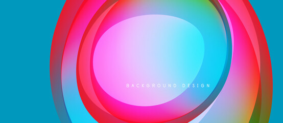 Abstract vibrant layers create circular design. Blue, pink, red hues blend smoothly. Modern background texture for digital projects.