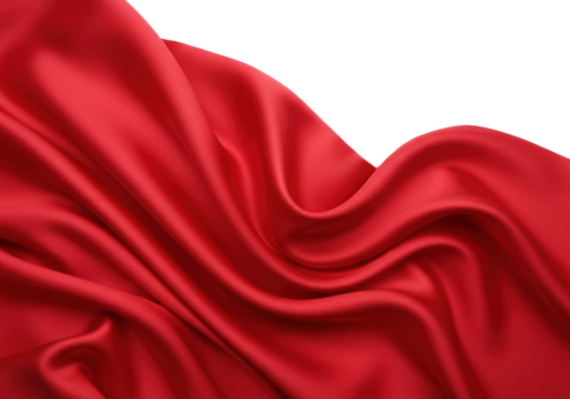 Luxurious red silk fabric isolated PNG, flowing satin material for elegant backgrounds and design elements on transparent background