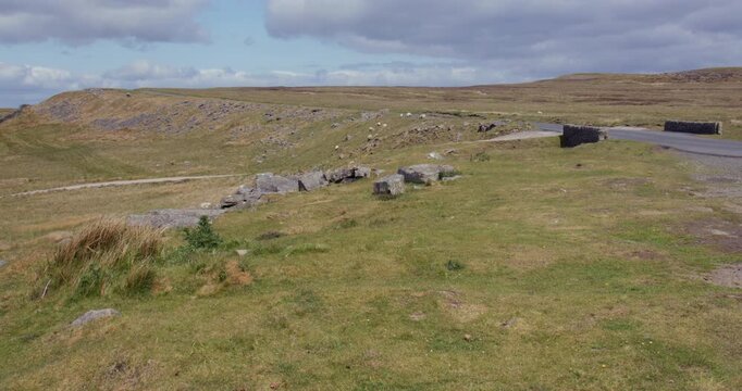 wide shot looking north up Kaber fell, and Bowes moor with the Regional RTE 71 road. At the pennines