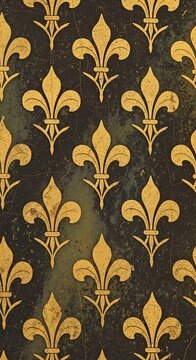 Elegant Fleur-de-lis Pattern - Gold Emblems on Dark Background.