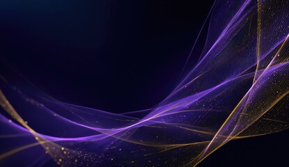 Abstract dark background with flowing purple and yellow lines and particles, graceful and elegant