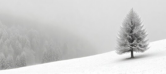 Naklejka premium Captivating Winter Solitude A Serene Scene of Snowy Trees and a Frozen Landscape in Tranquil Beauty
