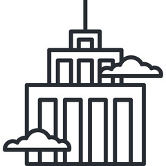 Minimalist Line Art Icon of a Skyscraper Building With Clouds in a Flat Design Style on a Transparent Background
