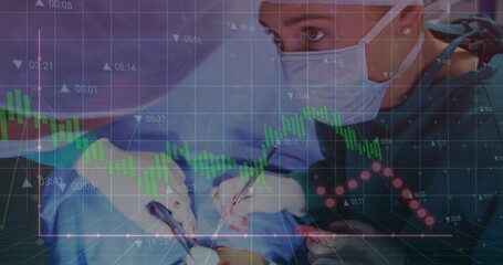 Performing surgeon in green scrubs making incision on patient in OR with scalpel data overlays