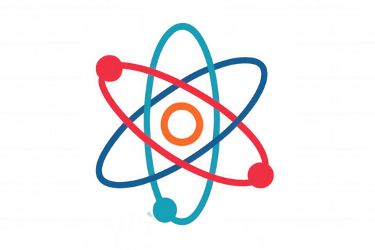 Atom model showing electrons orbiting nucleus, symbolizing science, physics, and chemistry concepts