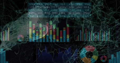 Displaying data overlay in dashboard, with bar, pie and line charts, numeric table and neon streaks