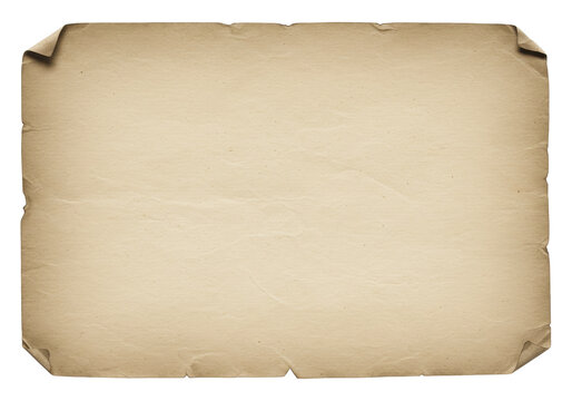 Old paper texture isolated PNG with curled edges, vintage parchment background for scrapbooking and design use, antique document