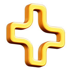 3d gold plus sign. Medical icon pharmacy, apteka. Mesh gradient. Vector illustration on isolated background.