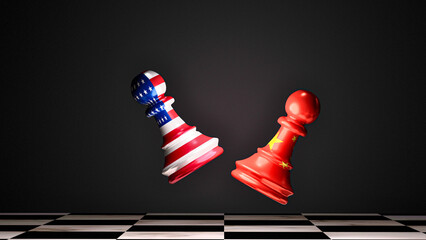 Us flag chess piece battles red chess piece on board