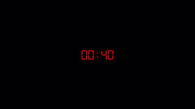 45 seconds countdown animation with transparent background, countdown timer from 45 seconds to 0 seconds, forty five seconds countdown timer with alpha channel in 4k .
