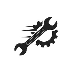 Wrench and gear icon representing mechanical repair and engineering solutions silhouette flat design vector illustration white background