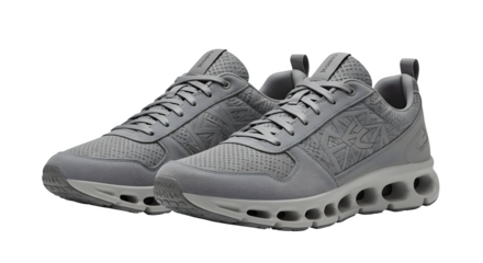 Gray shoes show texture and design, creates depth, for product shots, branding, or social media.