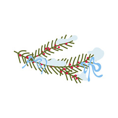 Minimalist flat vector of sustainable Christmas tree with berries and ribbon, eco zero waste Christmas artwork.