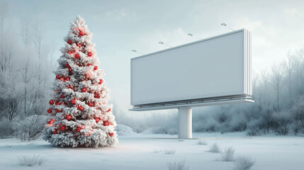 White advertising sign in cold season outdoor concept