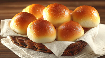 Warm baked buns for breakfast bakery product display