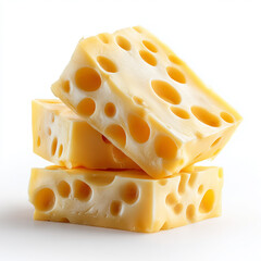 Yellow cheese with holes isolated close-up photo