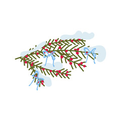 Minimalist flat vector of sustainable Christmas tree with berries and ribbon, eco zero waste Christmas artwork.