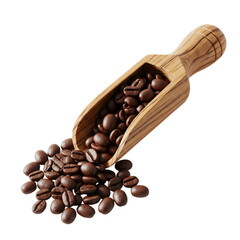 Coffee Beans in Wooden Scoop: Close-up of rich, aromatic coffee beans spilling from a rustic wooden scoop, hinting at the start of a perfect day.